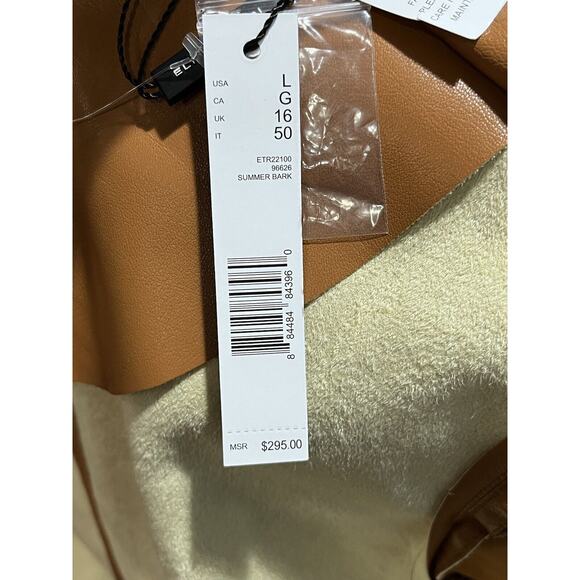 ELIE TAHARI Women's Vegan Leather Brown Caramel Button Down Shirt Jacket Lg New - Picture 14 of 16